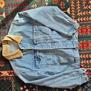 Incredible Vintage Light Blue Denim Jacket with Tan Corduroy Collar